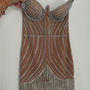 Silver Embellished Strapless Dress